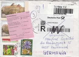 NATIONAL BANK, FLOWERS, CLOCK, ROOSTER, STAMPS ON REGISTERED COVER, 2013, ROMANIA - Brieven En Documenten