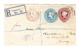 3 Farbigen Ganzsachen Ausschnitte Auf R-Brief Walthamstow 1907 Nach Charlottenburg Berlin DE - Covers & Documents