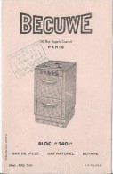 Cuisiniére Au Gaz/ BECUWE/ Gaz De Ville/ Gaz Naturel/ Butane/Paris / Vers 1945-1955     BUV156 - Electricidad & Gas