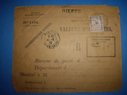 Dieppe 1912 Taxe  Valeur Impayees A Percevoir  Enveloppe - 1960-.... Covers & Documents