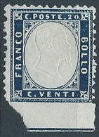 1862 REGNO EFFIGIE 20 C VARIETà NON DENTELLATO BASSO SENZA GOMMA - ED368 - Mint/hinged