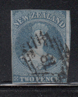 New Zealand Used Scott #5 2p Victoria, Blue On Blue Paper - Usados