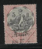 HUNGARY ALLEGORIES REVENUE 1881 5FT BLACK & ROSE WMK FT BAREFOOT 127 PERF 11.50 X 11.50 - Fiscaux