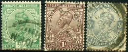 INDIA, COLONIA BRITANNICA, BRITISH COLONY, GIORGIO V, GEORGE V, 1911-1923, FRANCOBOLLI USATI, Scott 81,83,87 - 1911-35 King George V
