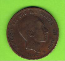 29  ESPAÑA   -  ALFONSO XII  10 Centimos 1877 Patina - First Minting