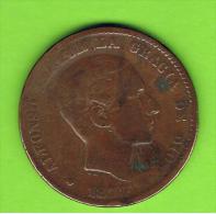 35  ESPAÑA   -  ALFONSO XII  10 Centimos 1877 Patina - First Minting