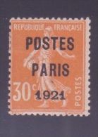 FRANCE PREOBLITERE 29 \" POSTES PARIS 1921 \" NEUF X TB - Sonstige & Ohne Zuordnung