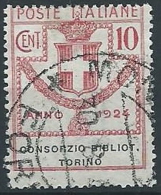 1924 REGNO USATO PARASTATALI BIBLIOT. TORINO 10 CENT - ED427 - Franchise