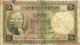 ICELAND 5 KRONUR GREEN MAN FRONT & BUILDING BACK DATED LAW OF 15-04-1928 VG P.32a READ DESCRIPTION !! - Islanda