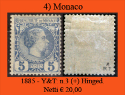 Monaco-004 - 1885 - Y&T: N. 3 (+) LH - Privo Di Difetti Occulti. - Neufs