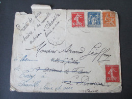 Dreifarben Frankatur 1928 Brief Nach Charville Mit 7 Stempeln. Papeterie J. Horde Le Perreux - Sur Marne (Seine) - 1900-02 Mouchon