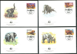 OUGANDA 1983 - 4 Env WWF 1er Jour - Elephant - (Y 316/19) - FDC