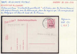 528/22 --  Entier Zivilarbeiterpostkarte Feldpost 1917 , Avec Cachets BRUGGE 269 Et Revidiert - Occupation Allemande