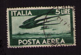 Timbre Oblitéré Italie, Poste Aérienne, 5 Lire, 1945 - 1946-47 Período Del Corpo Polacco