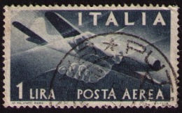 Timbre Oblitéré Italie, Poste Aérienne, 1 Lire, 1945 - 1946-47 Período Del Corpo Polacco