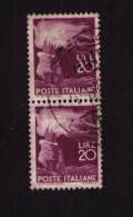 Bloc De 2 Timbres Oblitérés Italie, Torche, Démocratie, Paschetto, 20 Lire, 1945 - Gebraucht