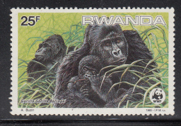 Rwanda MNH Scott #1210 25fr Gorilla Gorilla Beringei - WWF - Pulled Perf - Nuovi