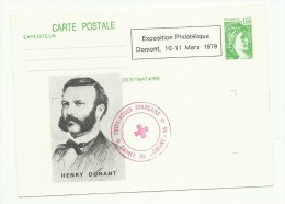 Entier 1F Sabine Illustré Henry Dunant Et Cachet Croix Rouge  + Expo Phil De Domont, 1979 - Red Cross