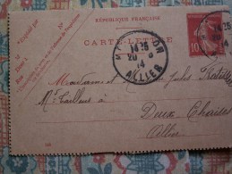 ""  ENTIER  POSTAL  CARTE  LETTRE  1914   SEMEUSE   "" - Cartes-lettres