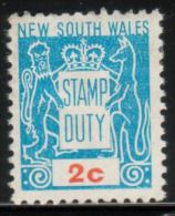 AUSTRALIA NSW NEW SOUTH WALES STAMP DUTY REVENUE 1966 2C BLUE & ORANGE HM BF#169 - Fiscaux