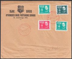 Yugoslavia 1945, Illustrated Cover "Opening New Postoffice In Sla.Brod" W./ Special Postmark "Sla.Brod", Ref.bbzg - Lettres & Documents