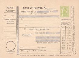 190? BULETIN D´EXPEDITION MANDATE POSTALE INTERNATIONALE,IMPRINTED POSTAGE 5 BANI,CAROL.(A1) - Colis Postaux