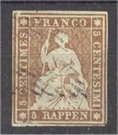 SWITZERLAND, 5 CENTIMES STRUBEL / RAPPEN 1854, VFU - Oblitérés