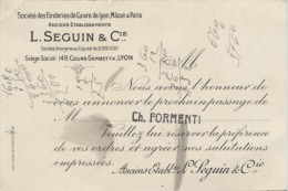 69 - CARTE PUBLICITAIRE -  L. SEGUIN  -   Société Des Fonderies De Cuivre      -  LYON  - MACON  -  PAARIS - Drogisterij & Parfum