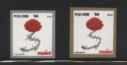 POLAND SOLIDARITY SOLIDARNOSC 1986 CARNATION WITH BARBED WIRE STEM SET OF 2 FLOWER FLOWERS - Vignettes Solidarnosc