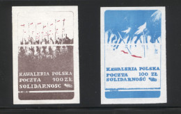 POLAND SOLIDARITY SOLIDARNOSC 1988 NE NESS POLISH CAVALRY SET OF 2 HUSSARS LANCERS FLAGS MILITARIA - Vignettes Solidarnosc
