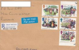 STAMPS ON REGISTERED COVER, NICE FRANKING, SUMMERTIMES, CIVIL WAR, GUARD, DEER, 1994, UK - Lettres & Documents