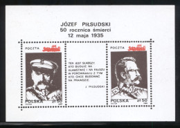 POLAND SOLIDARITY POCZTA SOLIDARNOSC 1985 50TH DEATH ANNIV MARSHALL PILSUDSKI MS PRESIDENT MILITARIA SOLDIER - Vignettes Solidarnosc