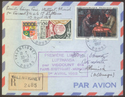 Lufthansa 1962 Paris - Stuttgart - Munich Viscount 814 First Flight Registered Cover - Premiers Vols