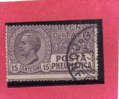 ITALIA REGNO ITALY KINGDOM 1913 1923 POSTA PNEUMATICA EFFIGIE RE VITTORIO EMANUELE EFFIGY KING CENT. 15 USED USATO - Poste Pneumatique