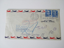 Frankreich 1953 Paris - Bonn Luftpost / Air Mail. Nachgebühr Stempel. Luftpost Umschlag - Lettres & Documents