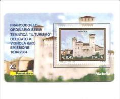 63457) Tessera Filatelica Francobollo Ordinario Serie Tematica Il Turismo Dedicato A Vignola (MO)  Emissione 10/04/2004 - Philatelistische Karten