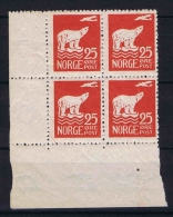 Norway, Mi  115 MNH/** 1925 In 4-block Corner Piece - Neufs
