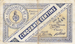 BILLETE LOCAL GUERRA CIVIL 50 CTS  AYUNTAMIENTO DE HORTS DEL LLOBREGAT - Other & Unclassified