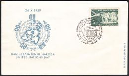 Yugoslavia 1959, Illustrated Cover " United Nation Day"  W./ Special Postmark "Ljubljana", Ref.bbzg - Lettres & Documents