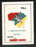 POLAND SOLIDARITY SOLIDARNOSC WALCZACA WROCLAW 1990 LITHUANIAN INDEPENDENCE MS CREST KNIGHT ON HORSE LITHUANIA - Vignettes Solidarnosc