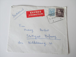 Belgien 1958 Expres Spoedbestelling Geneval - Stuttgart. Bahnpost . 4 Stempel - Lettres & Documents