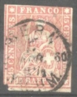 Switzerland 1854 Helvetia, 15Rp Red, Mi.15II, Used AM.239 - Usados