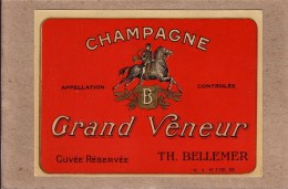 ETIQUETTE - CHAMPAGNE " GRAND VENEUR - THEME CHASSE A COURRE - TH BELLEMER - 120 X 87 Mm - Hunting