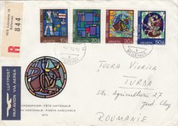 STAMPS ON REGISTERED EMBOISED SPECIAL COVER, NICE FRANKING, PAINTING, STAINED GLASS, 1970, SWITZERLAND - Lettres & Documents