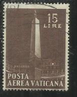 VATICANO VATIKAN VATICAN 1959 POSTA AEREA AIR MAIL OBELISCHI OBELISKS LIRE 15 USATO USED - Airmail