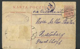 1919. STATIONARY CARD WITH IMPRINTED 15 F. STAMP. ZAWIERCIE  TO  FRANKFURT - Andere & Zonder Classificatie