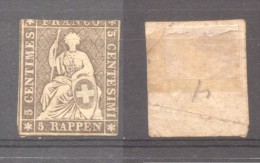 Switzerland 1854 Sitting Helvetia 5Rp Mi.13II MH AM.293 - Unused Stamps