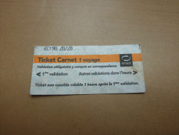 Ticket De Transport (bus, Métro, Tramway) STAR - RENNES(35) "Ticket Carnet 1 Voyage" - Europe