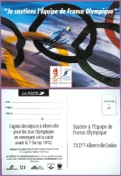 JO Hiver 1992 Albertville : "Je Soutiens L'équipe De France Olympique" (voir Scan Recto/verso) - Jeux Olympiques