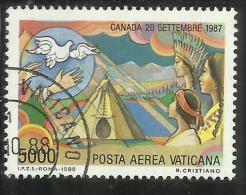 VATICANO VATIKAN VATICAN 1988 POSTA AEREA AIR MAIL VIAGGI DEL PAPA GIOVANNI PAOLO II POPE´S TRAVELS LIRE 5000 USATO USED - Airmail